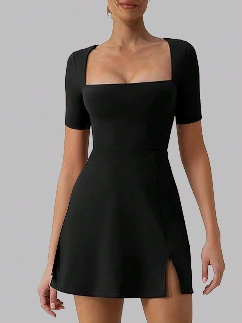 ZARA Sexy Elegant Square Neck Design Slit Hem Waist Dress